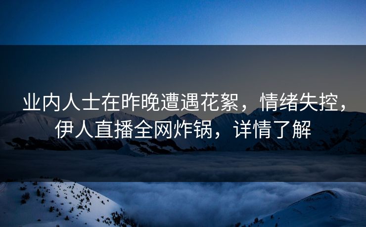 业内人士在昨晚遭遇花絮，情绪失控，伊人直播全网炸锅，详情了解