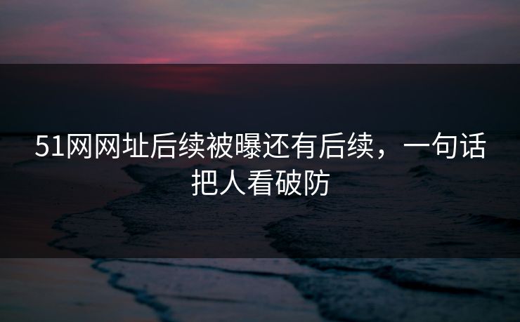 51网网址后续被曝还有后续，一句话把人看破防